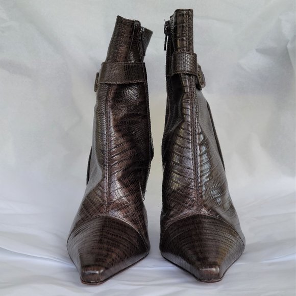 New ANTONIO MELANI Brown Leather Ankle Boots 8 Damaged Please read - Picture 2 of 5
